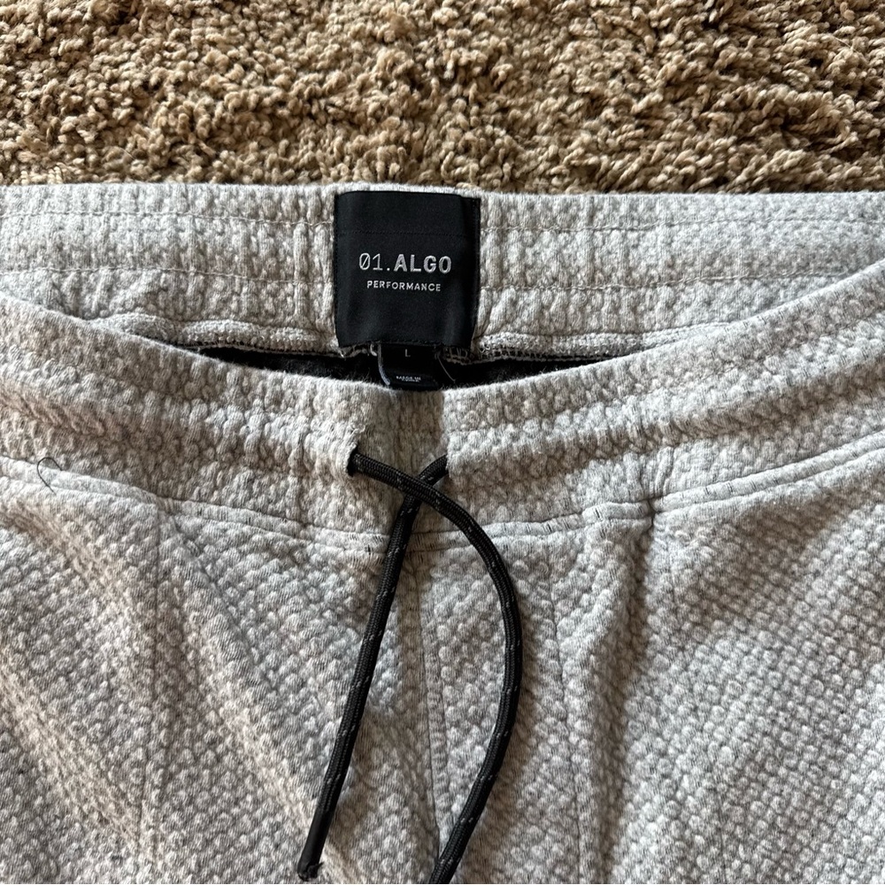 01.Algo Light Gray Textured Jogger Pants with Drawstring